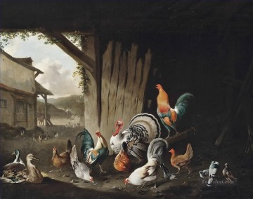 Philip Reinagle Painting - Pavos pollos patos y palomas en una granja Philip Reinagle